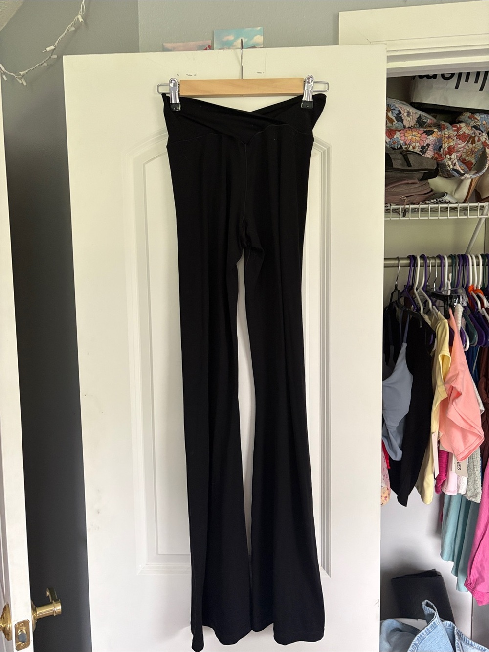 aerie Black Boot Cut Flare Yoga Pants with Crossover Waistband